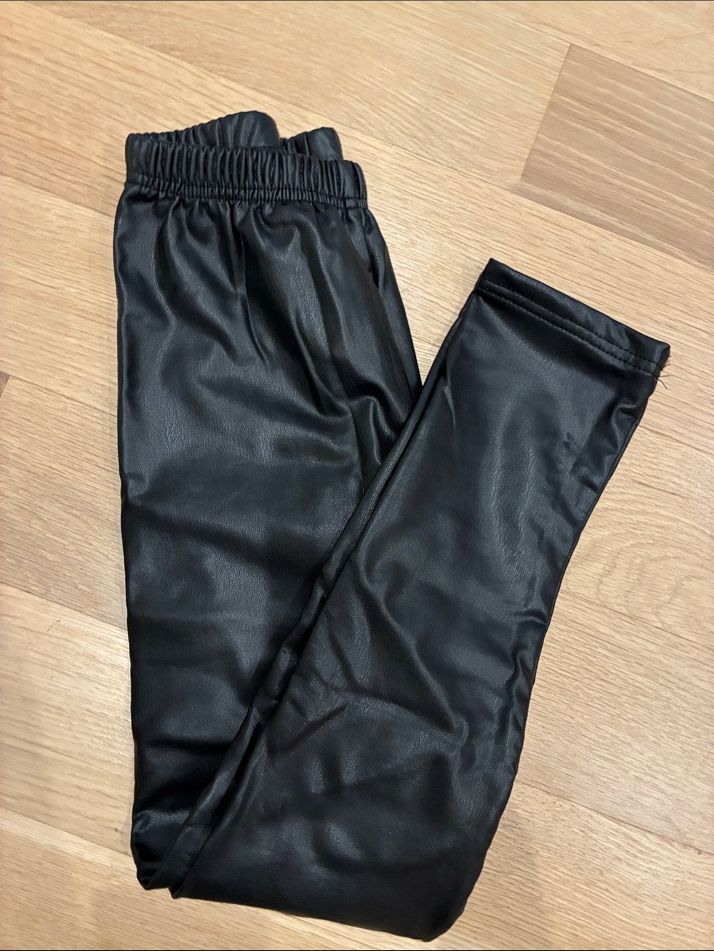 Kids Faux Leather Black Leggings with Elastic Waistband